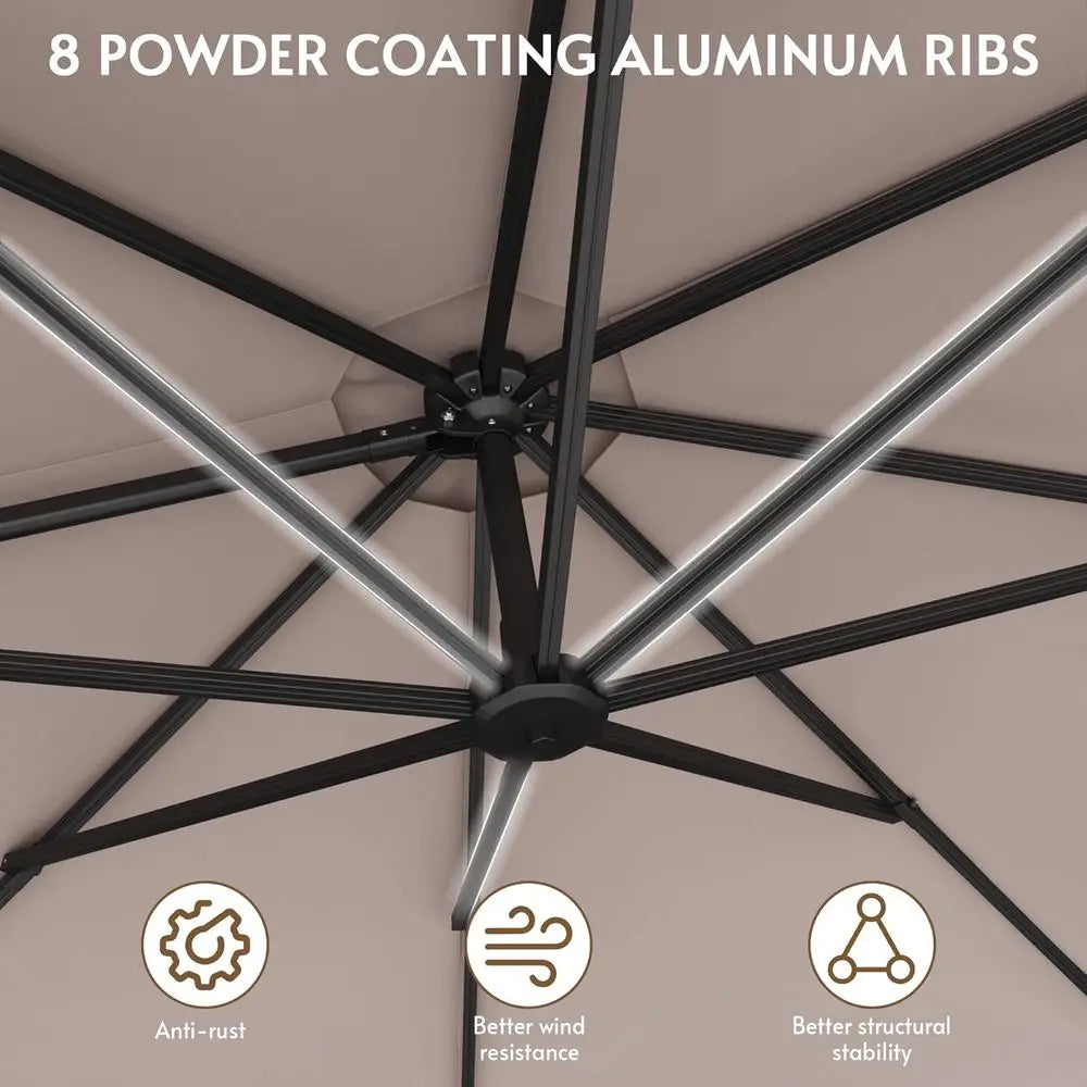 11-Foot Cantilever Patio Umbrella with 360° Rotation and Base, Heavy-Duty Outdoor Umbrella for Patio, Pool, Garden, and Backyard