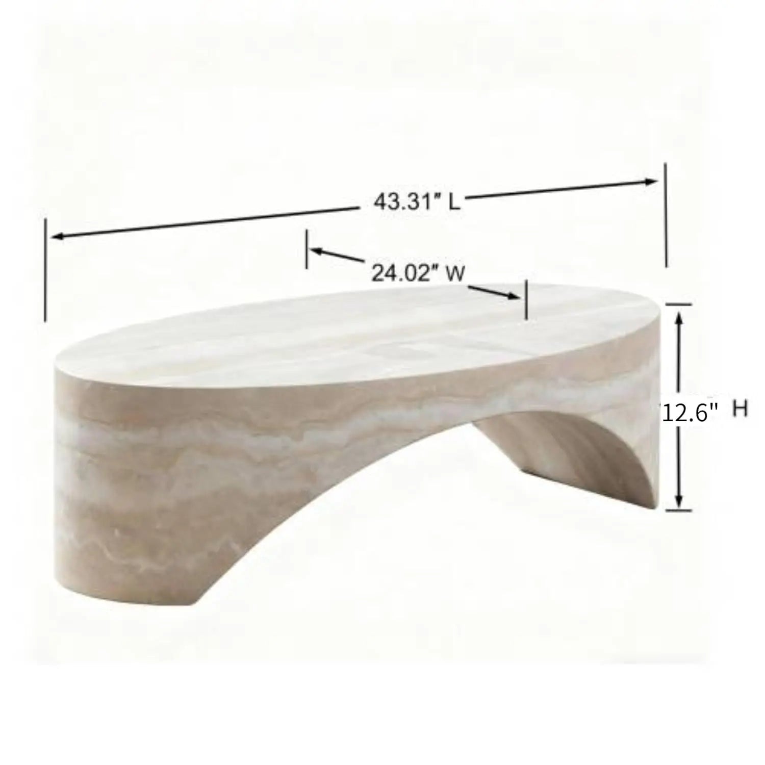 43.31'' Modern Coffee Table, Oval Faux Marble Coffee Tables Arched, Minimalist Accent Center Table, Bridge Stone Side End Table