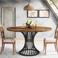 round Dining Table for 4-6 People, 47-Inch Farmhouse Dinning Room Table Circle Kitchen Table, Industrial Dinner Table