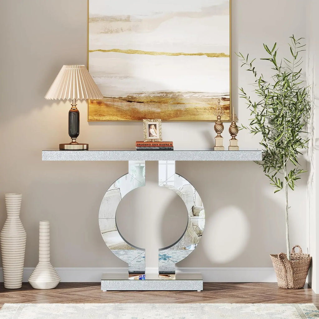 43.3-Inch (110Cm)Mirrored Console Table, Modern Entryway Table with Thickened Mirror Finish Tabletop