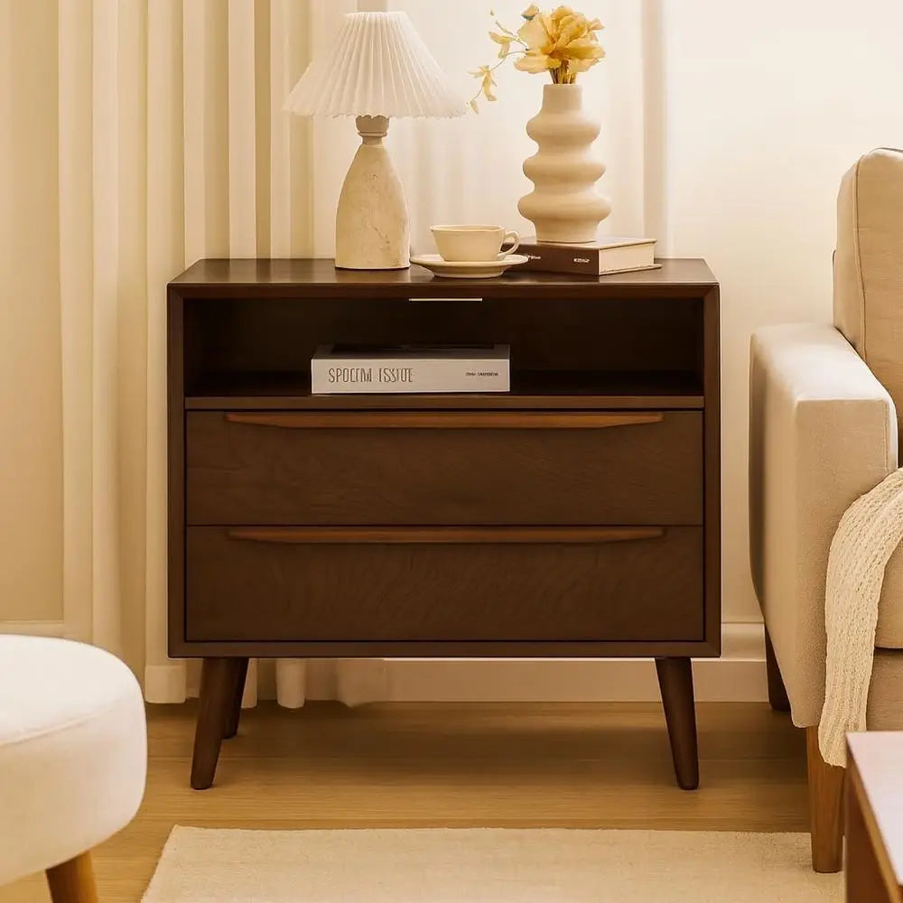 Charging Station End Table with Modern Design & Walnut Finish