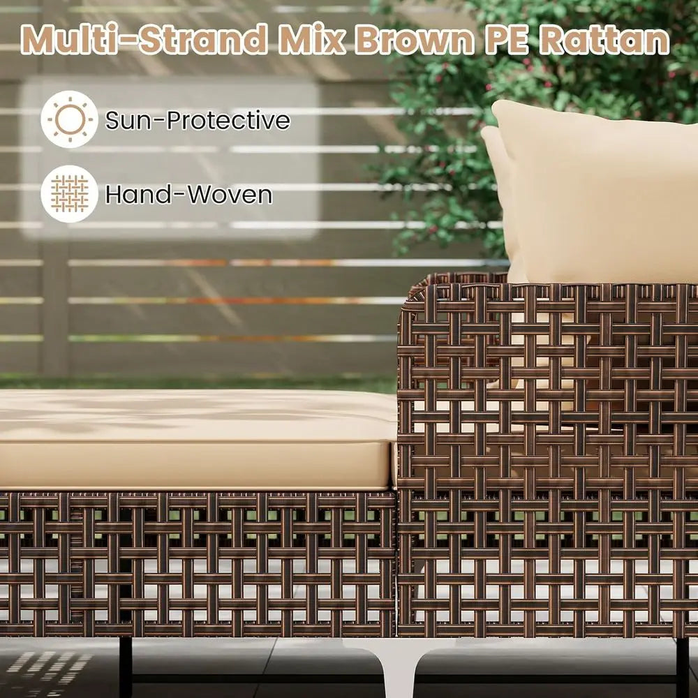 Outdoor Double Chaise Lounger with Cushions and Pillows for Patio, Garden, and Poolside (Beige, 27.5''H)