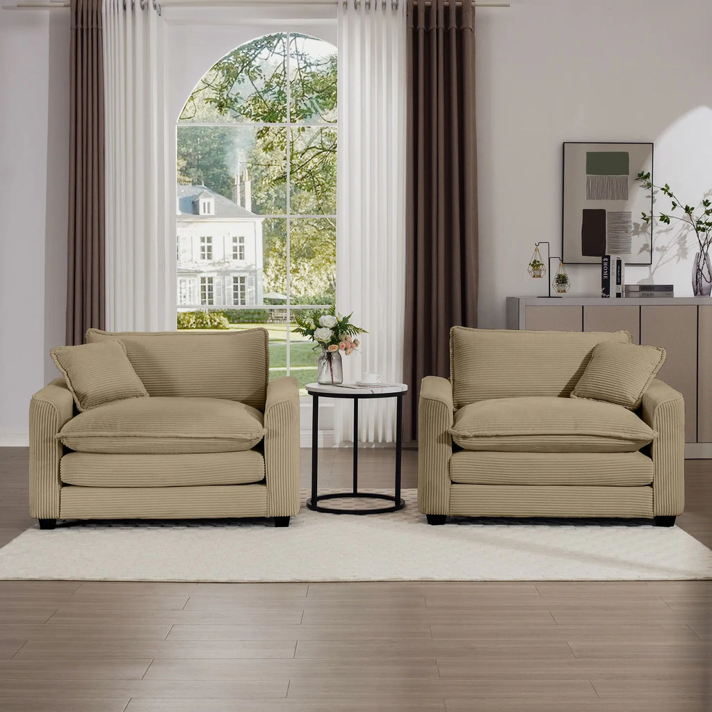 Luxurious Tan Corduroy Deep-Seated Sofa Set with Two Single Chairs for Living Room, Bedroom & Office