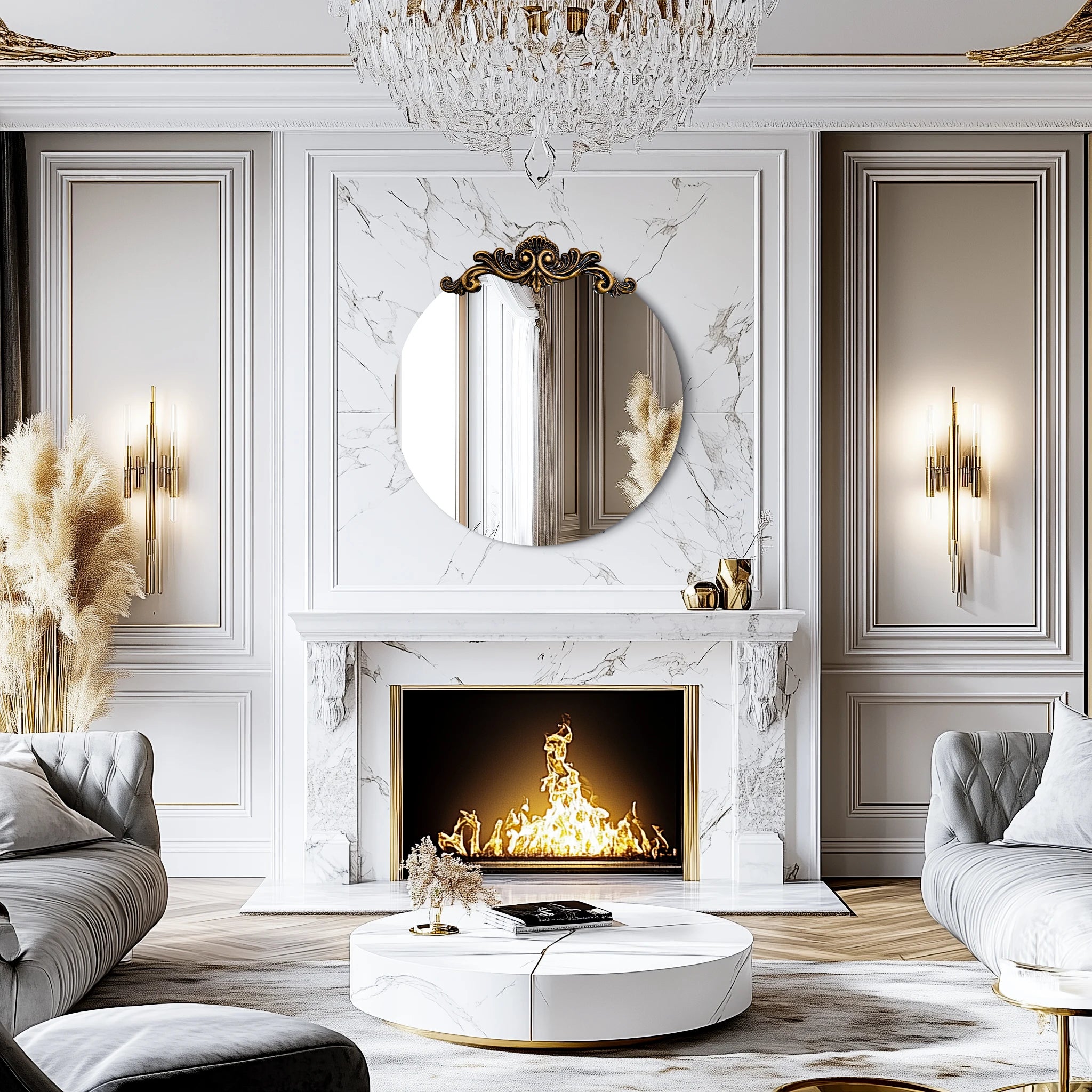 Oval Mirror for Wall,Vintage Mirror, Arched Mirror,Wall-Mounted Baroque Mirror for Entryway, Fireplace, Living Room, Hallway