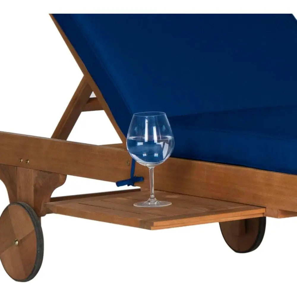 Navy Adjustable Chaise Lounge with Built-In Side Table and Natural Cushion