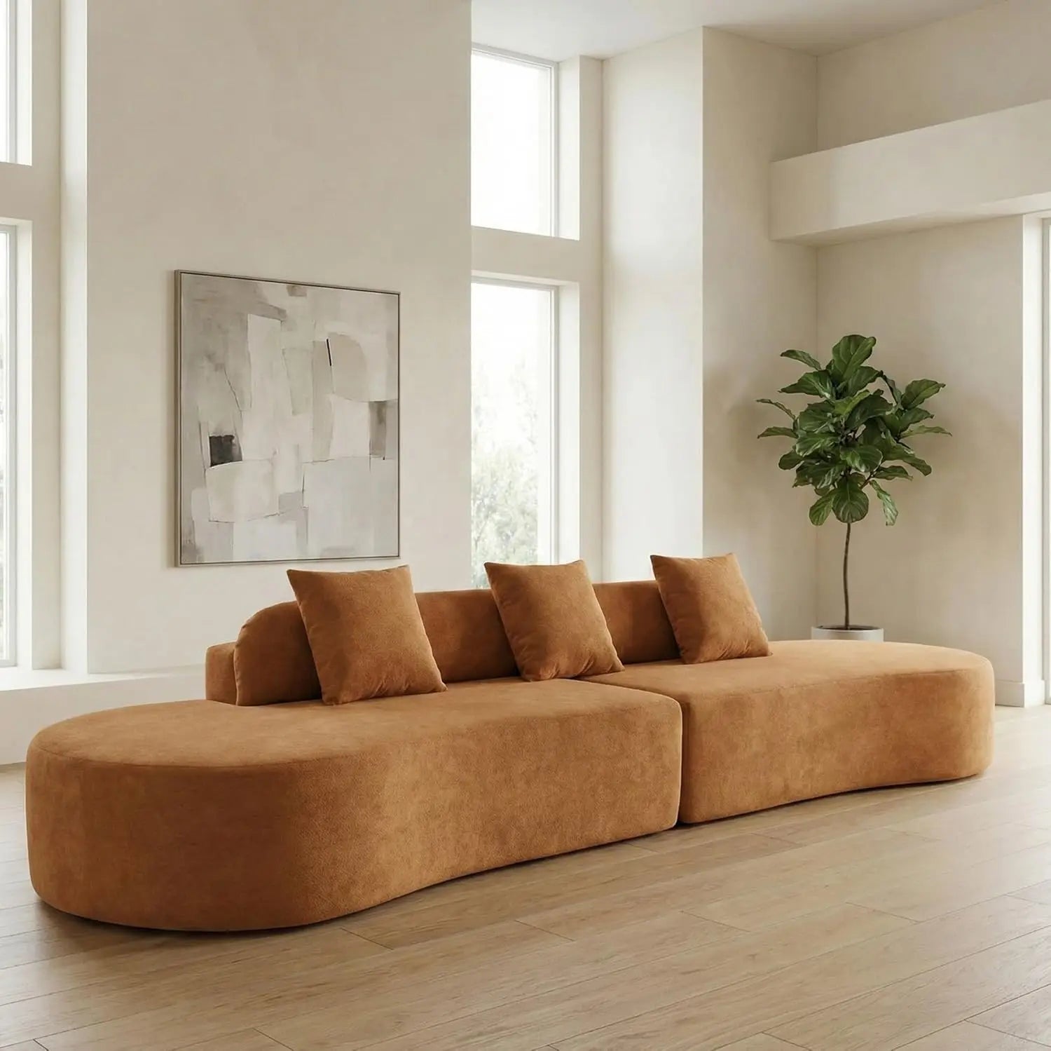 130” Boneless Sectional Couches for Living Room | Modern Curved Sofa Comfy Cloud Couch | Oversized Plush Modular, Customized