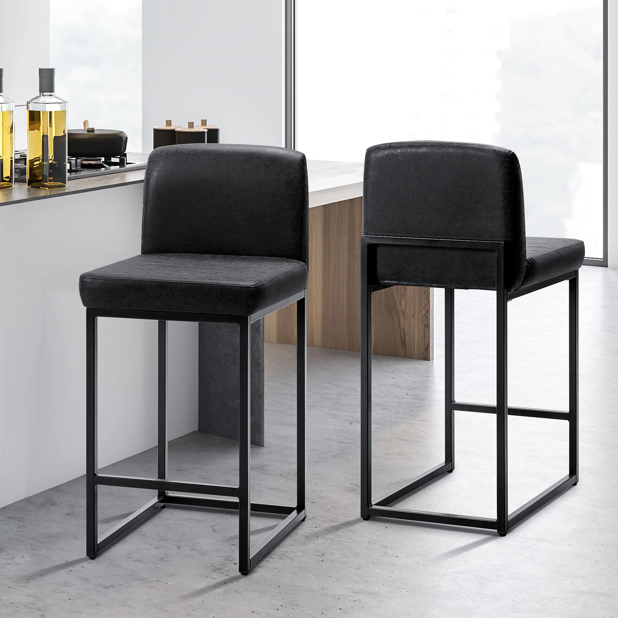 Counter Height Bar Stools Set of 2 – Upholstered PU Leather Kitchen Island Chairs