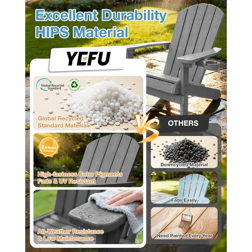 Set of 4 Outdoor Adirondack Chairs – Grey Weather-Resistant Patio Seating