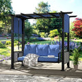 3-Seat Outdoor Metal Swing Bed with Cushion and Adjustable Curtains, Convertible Patio or Porch Swing Chair, Ideal for Backyard