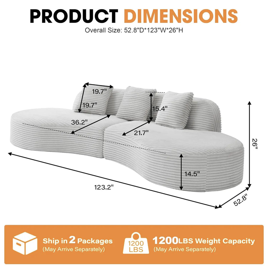 123'' Oversized Sectional Sofa for Living Room, Boneless Curved Sectional Sofa, Spines in Open-Plan Loft,, Customized