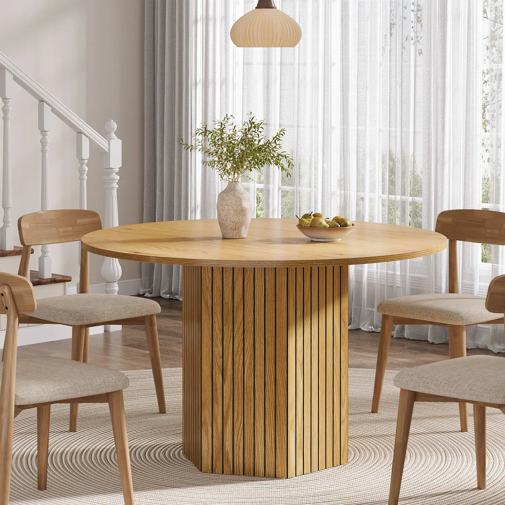 round Dining Table for 4-6 People, 47-Inch Farmhouse Dinning Room Table Circle Kitchen Table, Industrial Dinner Table