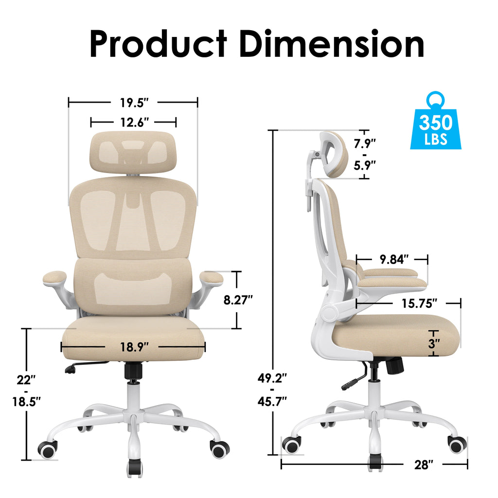 Ergonomic Office Chair, Home Office Desk Chair with Lumbar Support & Headrest, High Back Computer Chair for Work, Study