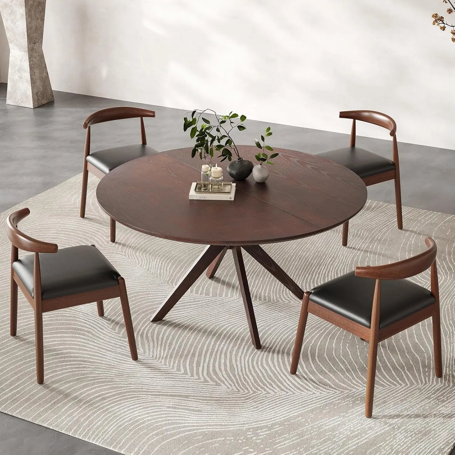 Round Natural Wood Dining Table for Living Room, Café, Easy Assembly, Modern Small Table for 2-4 People