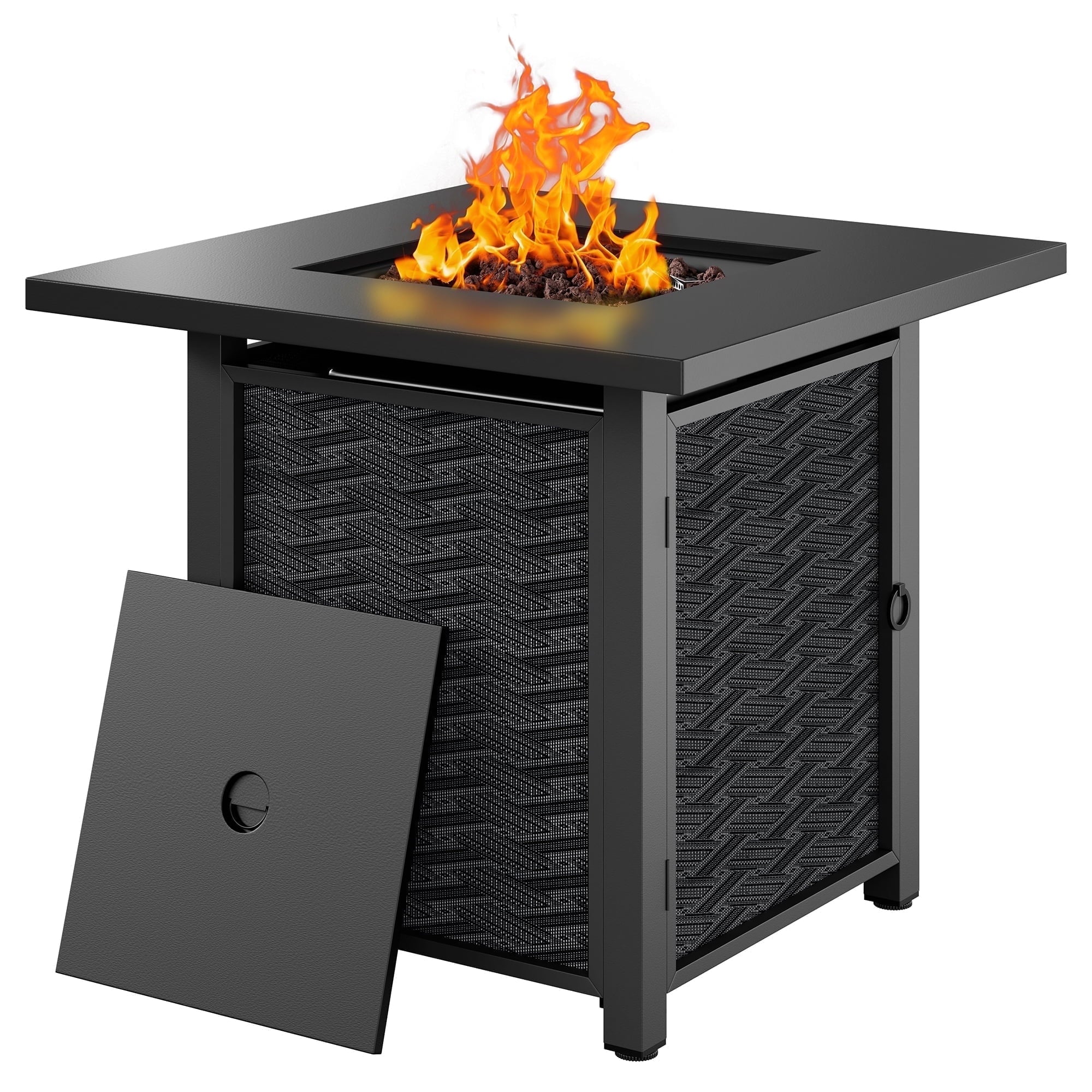 28" Propane Fire Pit Table 50,000 BTU Steel Gas Fire Pit with Removable Lid & Waterproof Cover and Tables