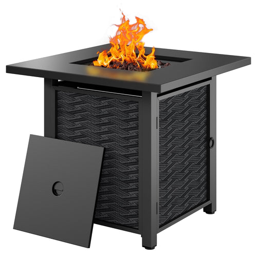 28" Propane Fire Pit Table 50,000 BTU Steel Gas Fire Pit with Removable Lid & Waterproof Cover and Tables