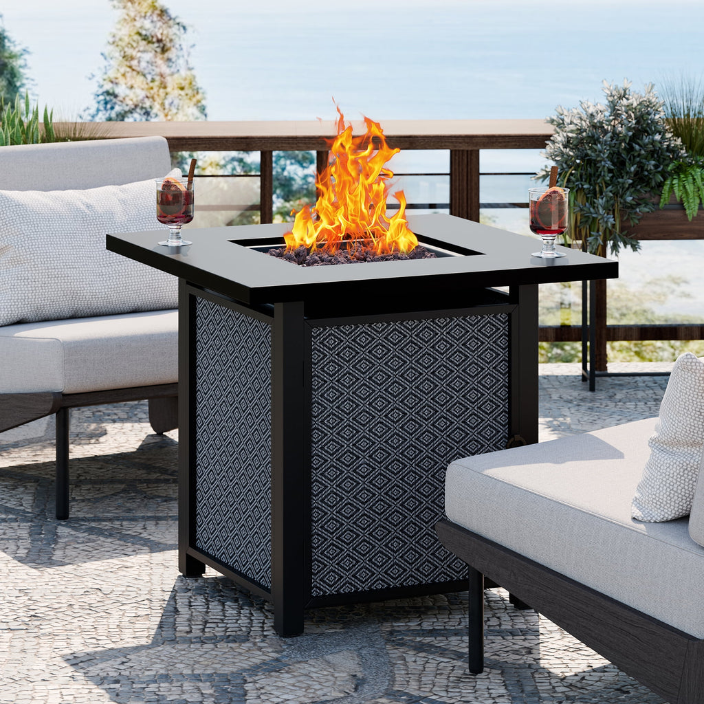 28" Propane Fire Pit Table 50,000 BTU Steel Gas Fire Pit with Removable Lid & Waterproof Cover and Tables