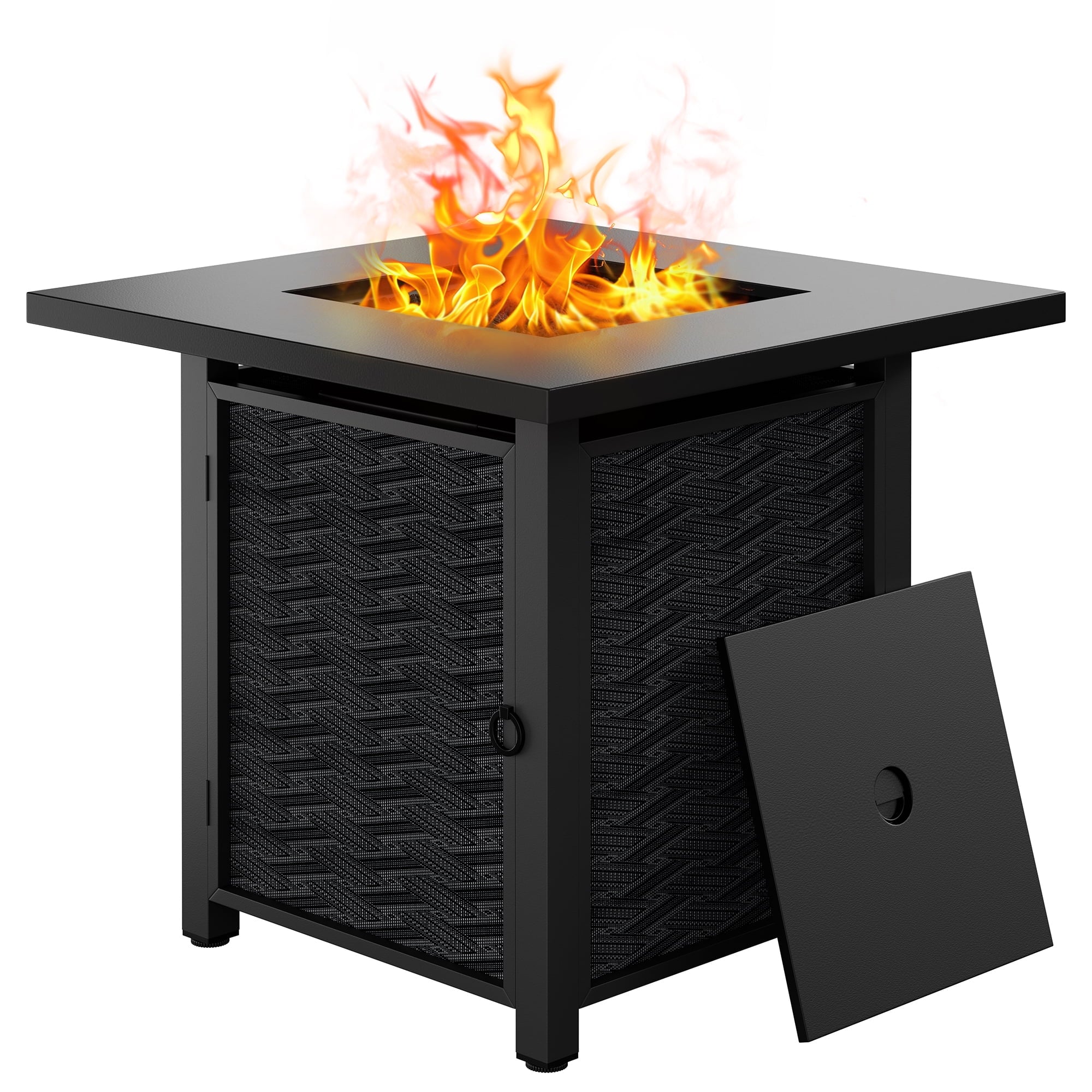 45" Propane Fire Pit Table 50,000 BTU Steel Gas Fire Pit with Removable Lid & Waterproof Cover and Tables