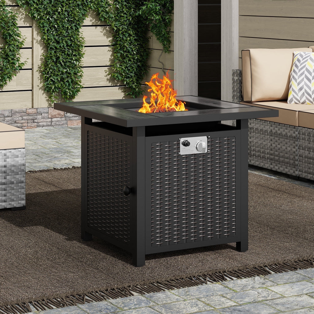45" Propane Fire Pit Table 50,000 BTU Steel Gas Fire Pit with Removable Lid & Waterproof Cover and Tables