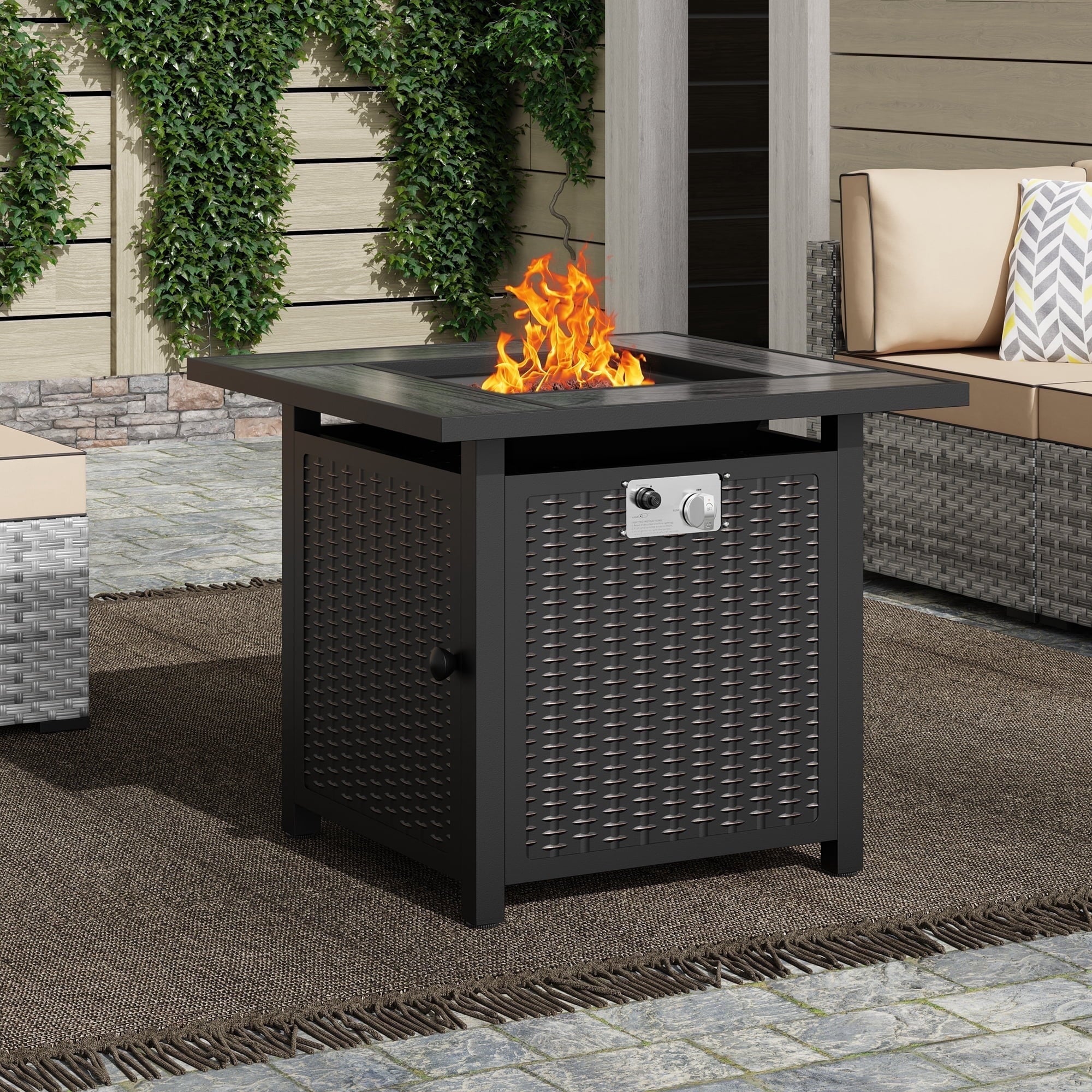 45" Propane Fire Pit Table 50,000 BTU Steel Gas Fire Pit with Removable Lid & Waterproof Cover and Tables
