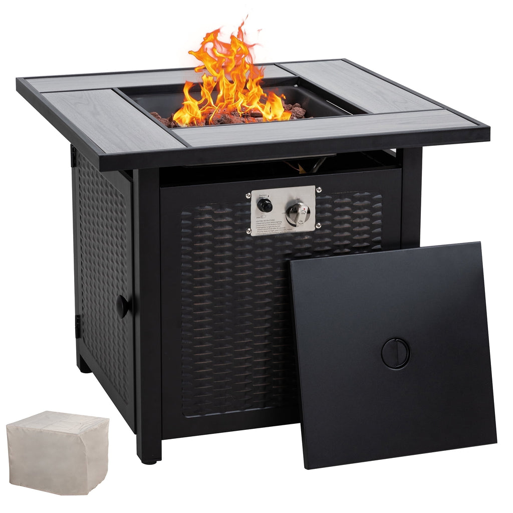 45" Propane Fire Pit Table 50,000 BTU Steel Gas Fire Pit with Removable Lid & Waterproof Cover and Tables