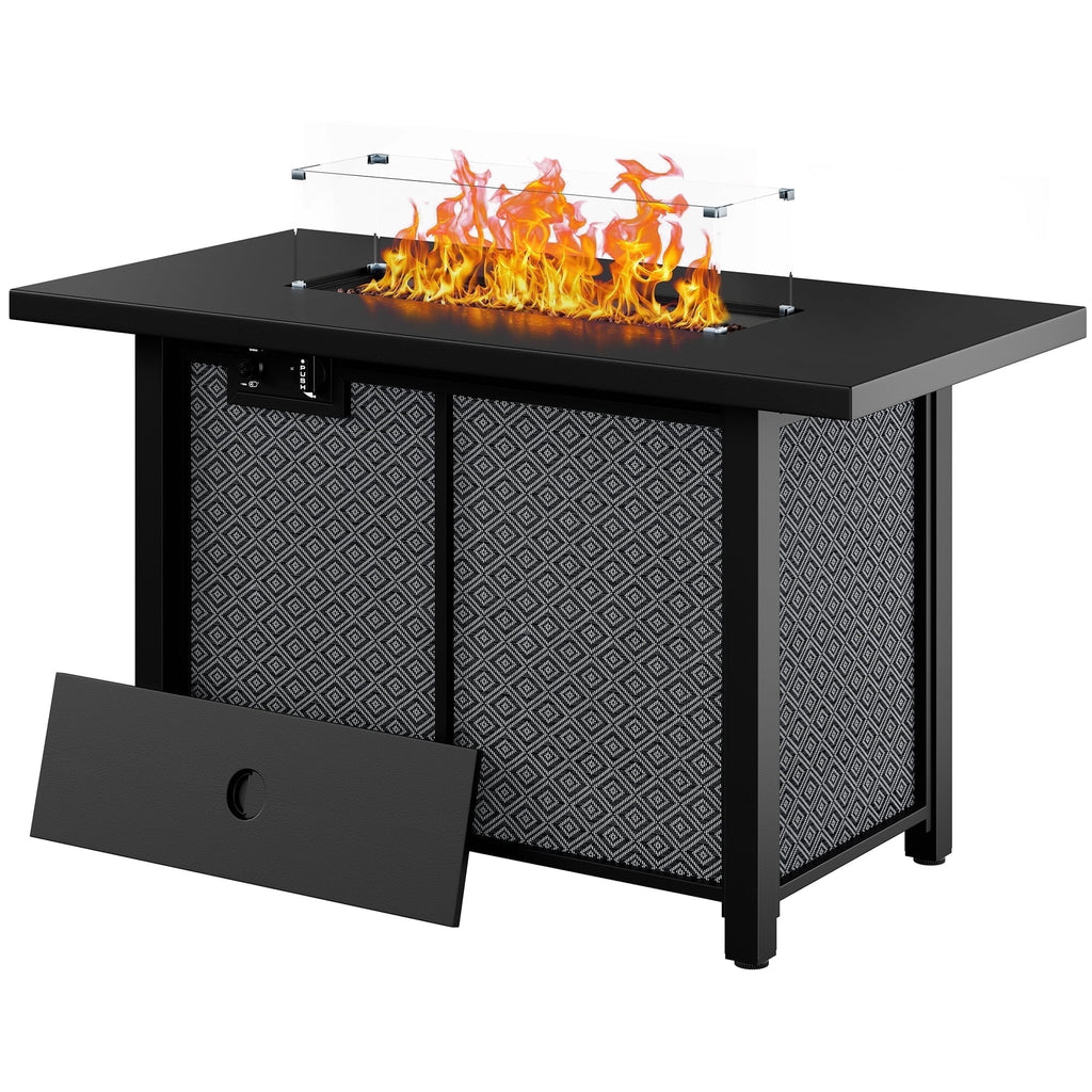 28" Propane Fire Pit Table 50,000 BTU Steel Gas Fire Pit with Removable Lid & Waterproof Cover and Tables