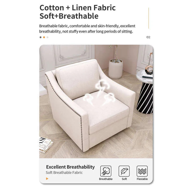 360° Swivel Accent Chair – Modern Upholstered Barrel Armchair with Nailhead Trim