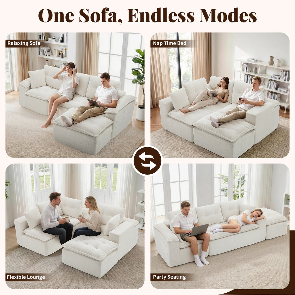 110" Modern L Shape Boneless Cloud Sectional Sofa, Chenille Deep Seat Modular Couch with Ottoman, No Assembly Needed for Living Room