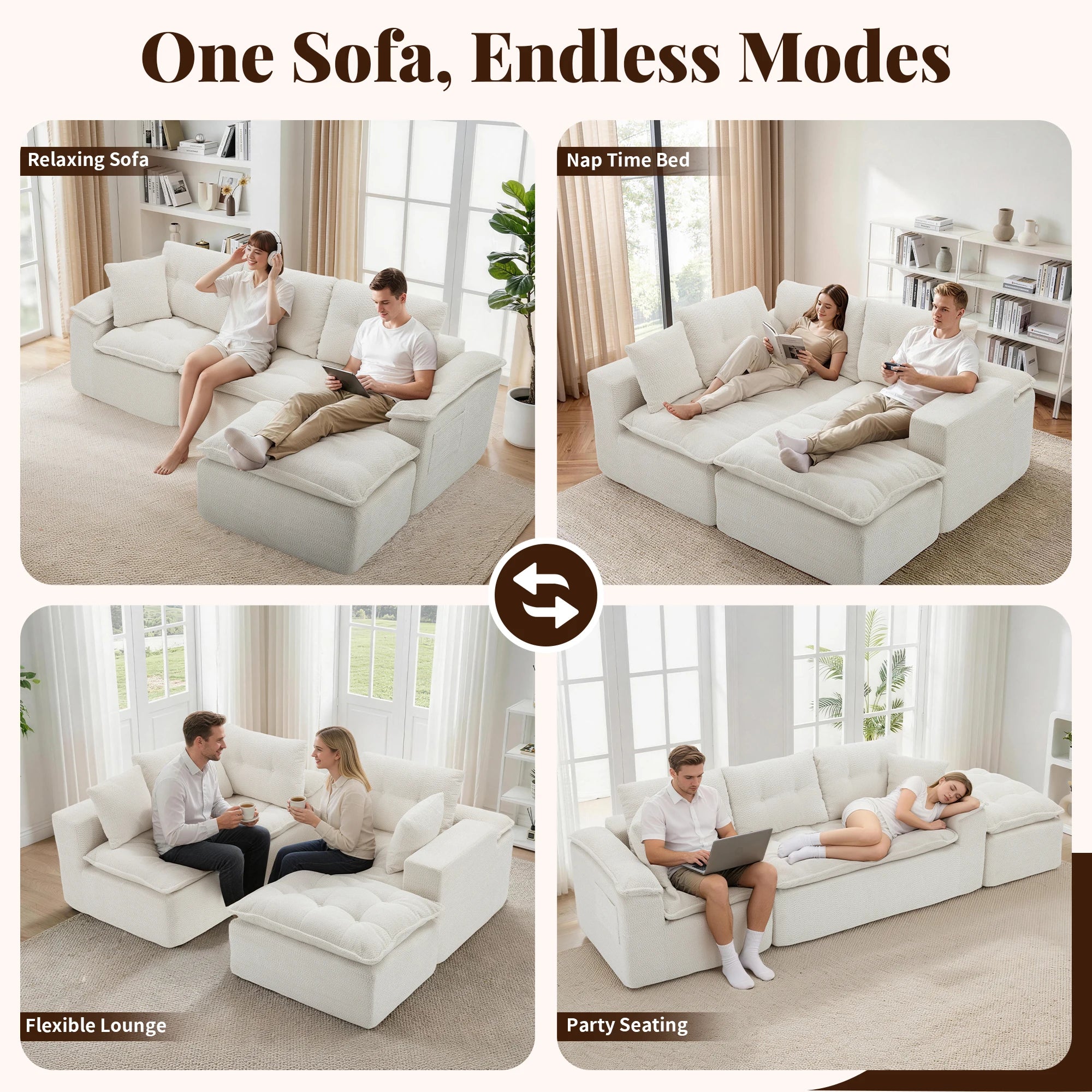 110" Modern L Shape Boneless Cloud Sectional Sofa, Chenille Deep Seat Modular Couch with Ottoman, No Assembly Needed for Living Room
