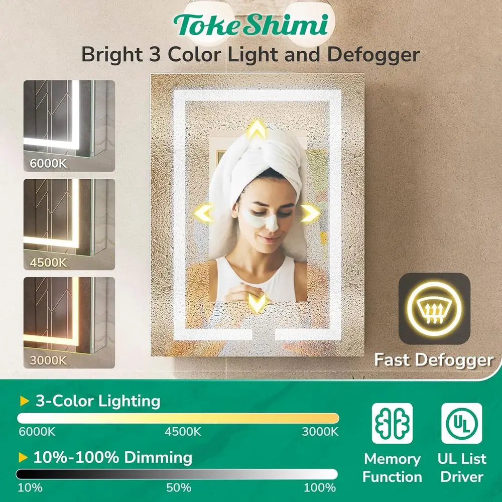 48 x 32 Inch LED Medicine Cabinet with Mirror – Frontlit Bathroom Vanity Cabinet with Adjustable Brightness, Built-In Outlets & Double-Sided Mirrors