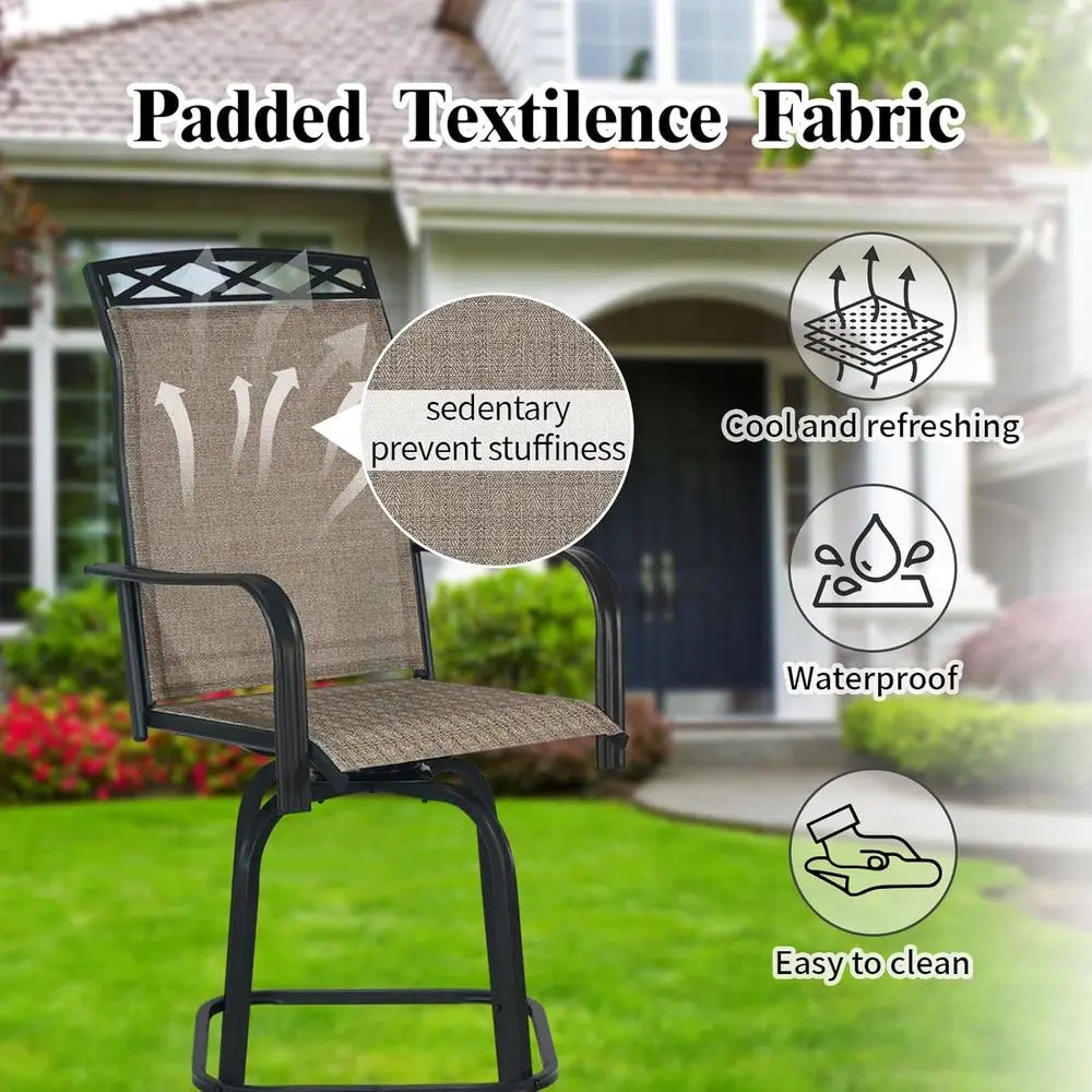 Set of 4 Outdoor Swivel Bar Stools – 26.6" Counter Height Patio Chairs, Brown