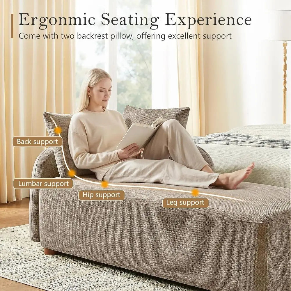 Oversized 68.9" Chenille Chaise Lounge Chair with 2 Pillows – Camel
