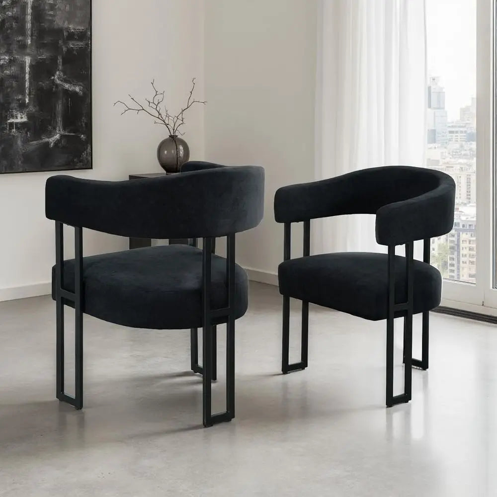 Black Upholstered Dining Chairs Set of 4 with Arms – Modern Bouclé Accent Chairs