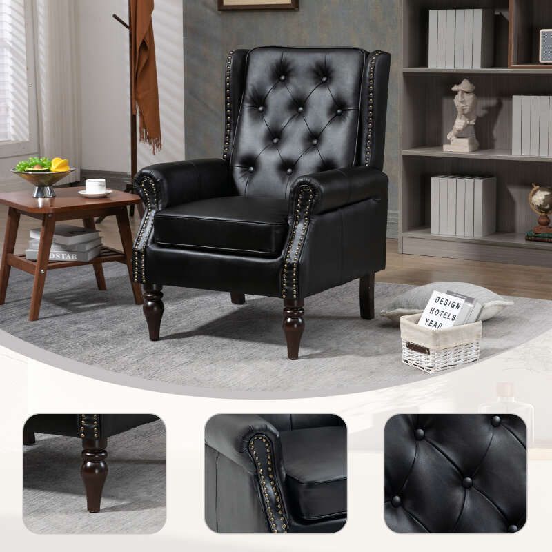 Modern PU Leather Accent Chair – Upholstered Lounge Armchair with Wood Legs