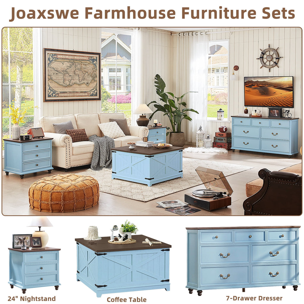 Nightstand with 3 Drawers, Bedside Table for Bedroom, Spacious Storage Cabinet for Living Room,Closet - Light Blue