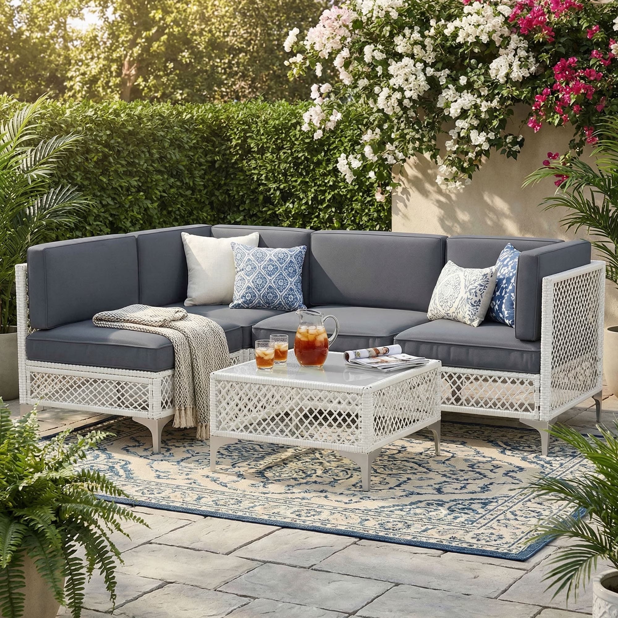 7-Piece Patio Furniture Set, Outdoor Wicker Conversation Set with Thick Cushions & Coffee Table for Backyard and Garden, Beige