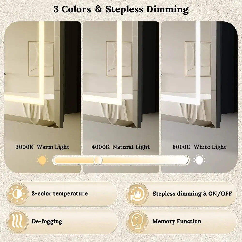 30 x 36 LED Illuminated Medicine Cabinet with Mirror – Black Metal Bathroom Storage Cabinet with Adjustable Lighting & Anti-Fog Mirror