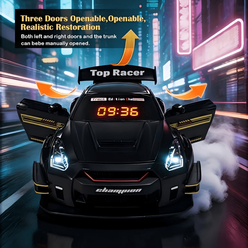 Hypercar Alarm Clock, Realistic Engine Sound with Light Show, Clear Digital Display, Spray Effect, Hypercar Model with Digital Clock, Desk Decor, Unique Gift for Car Enthusiasts