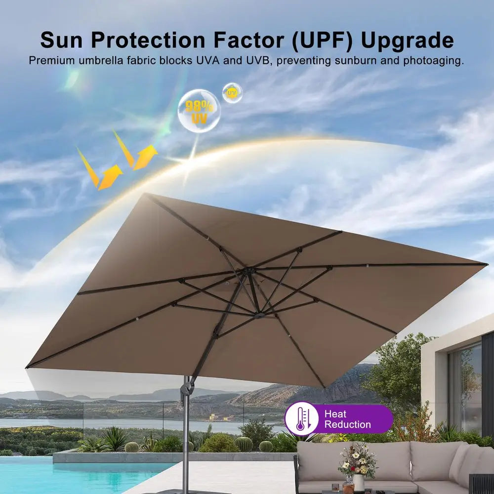 15 FT Double-Sided Patio Umbrella with Solar Lights – 36 LED, 360° Rotation, UPF 40+, Rectangular Market Umbrella