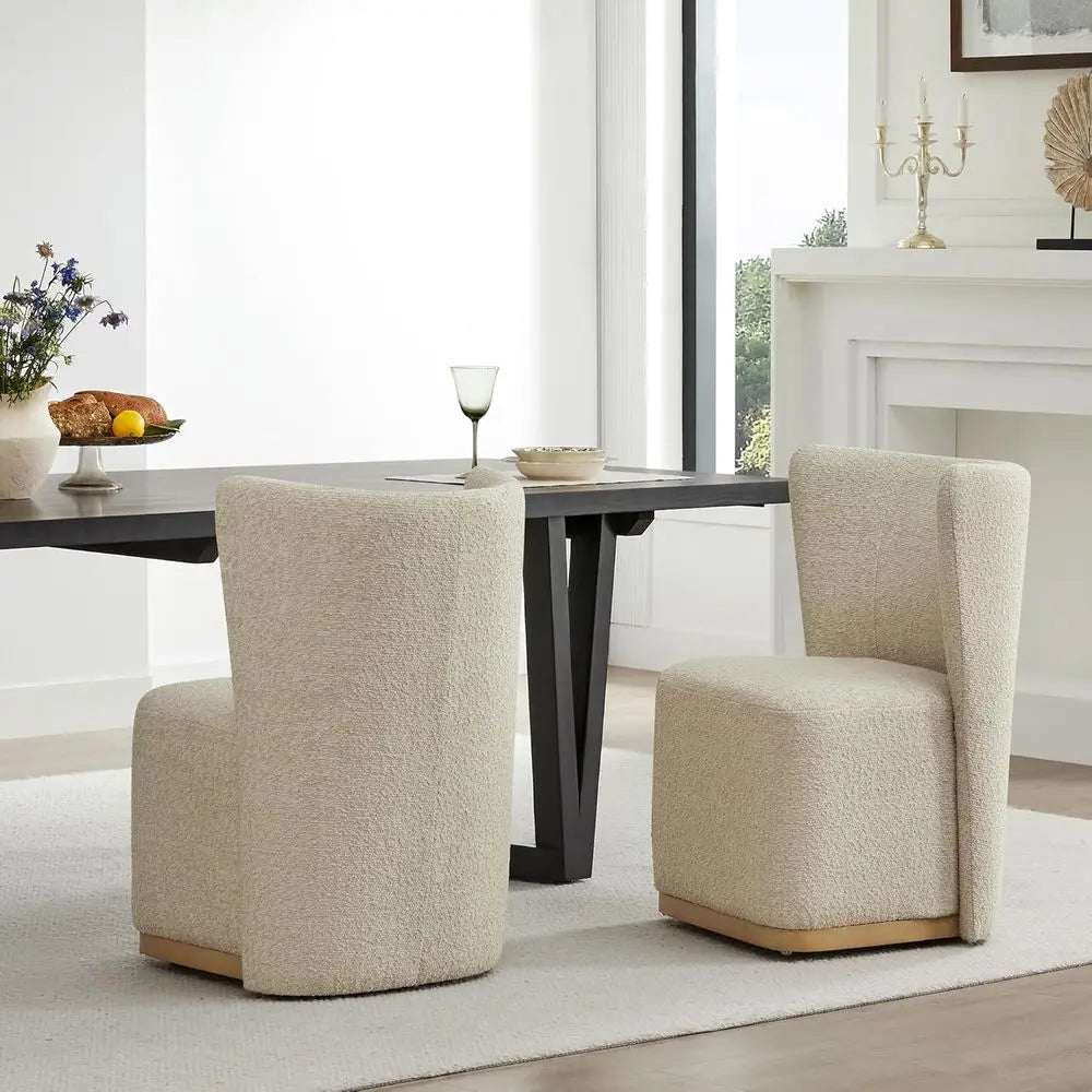 Rolling Upholstered Dining Chairs Set of 2 with Hidden Casters – Oatmeal