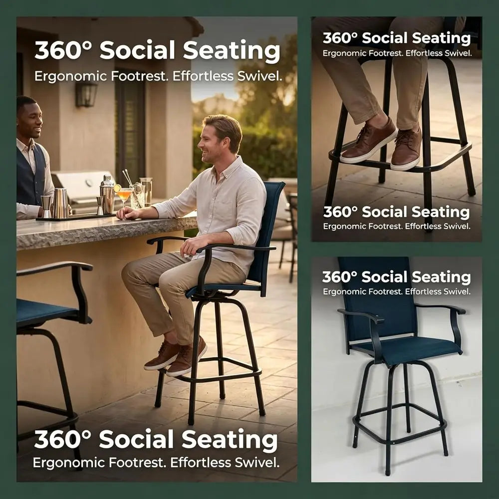 All-Weather Swivel Bar Stools with Padded Textilene Seats for Outdoor Patio, Poolside, or Garden (Blue)
