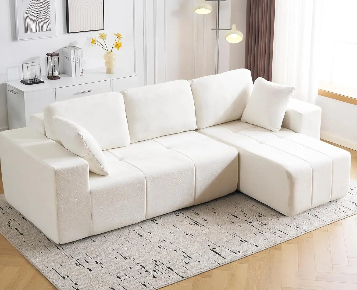 105" Cloud Modular Sectional Couch,Chenille Boneless Couches with Deep Seat,Upholstered L-Shape Sofa with Chaise,, Customized
