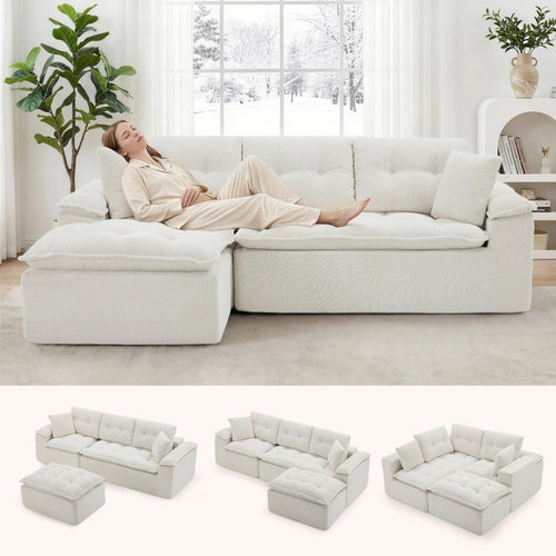110" Modern L Shape Boneless Cloud Sectional Sofa, Chenille Deep Seat Modular Couch with Ottoman, No Assembly Needed for Living Room