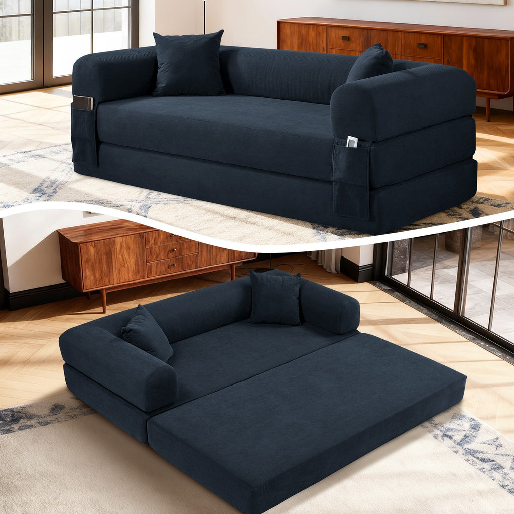 80" Queen Convertible Sofa Bed, No Assembly Modern Boneless Couch Sofa in Box