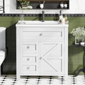 30-Inch Freestanding Bathroom Vanity with Single Sink – White Vanity with 2 Drawers, Drop-Down Drawer & Side Storage Cabinet