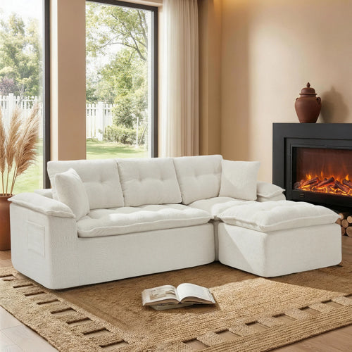 110" Modern L Shape Boneless Cloud Sectional Sofa, Chenille Deep Seat Modular Couch with Ottoman, No Assembly Needed for Living Room