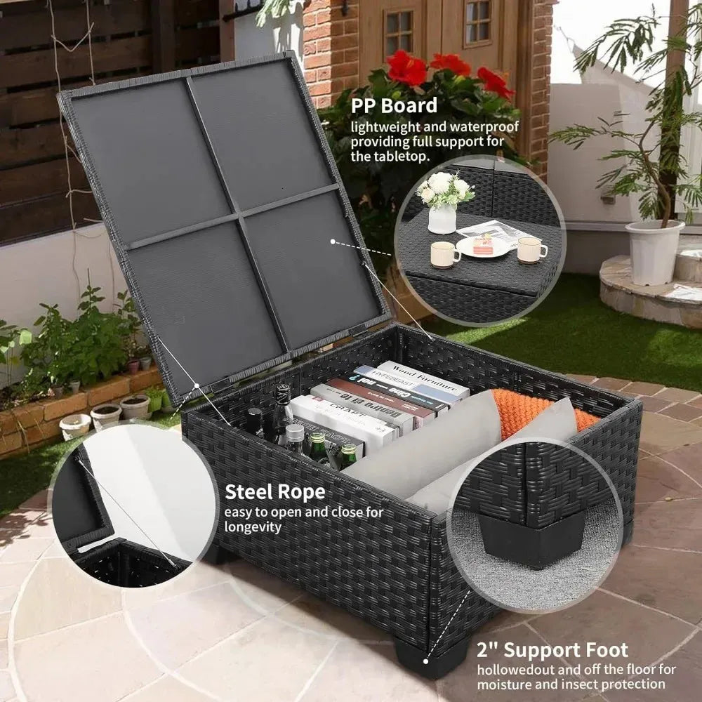 3 Pieces Modern Outdoor Sectional Patio Furniture Set – All-Weather Wicker Sofa with Ottoman & Storage Table