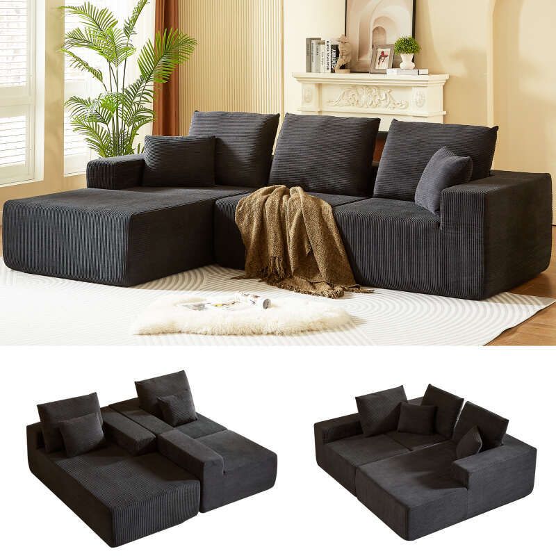 Modern Corduroy Sectional Sofa – Modular Foam Couch with Plush Cushions