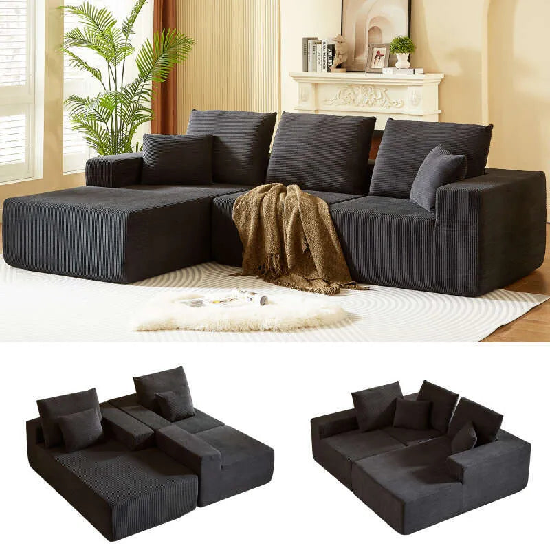 Modern Corduroy Sectional Sofa – Modular Foam Couch with Plush Cushions