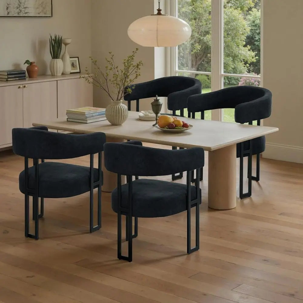 Black Upholstered Dining Chairs Set of 4 with Arms – Modern Bouclé Accent Chairs