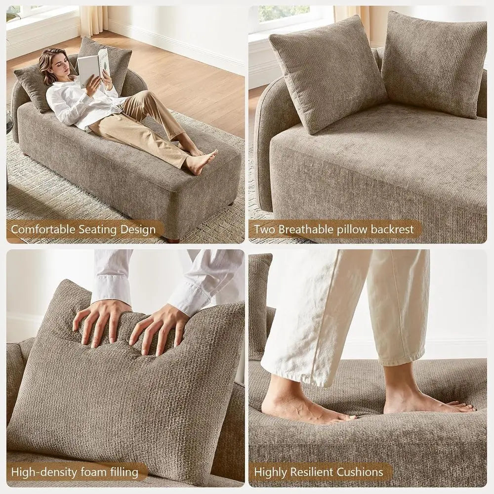 Oversized 68.9" Chenille Chaise Lounge Chair with 2 Pillows – Camel
